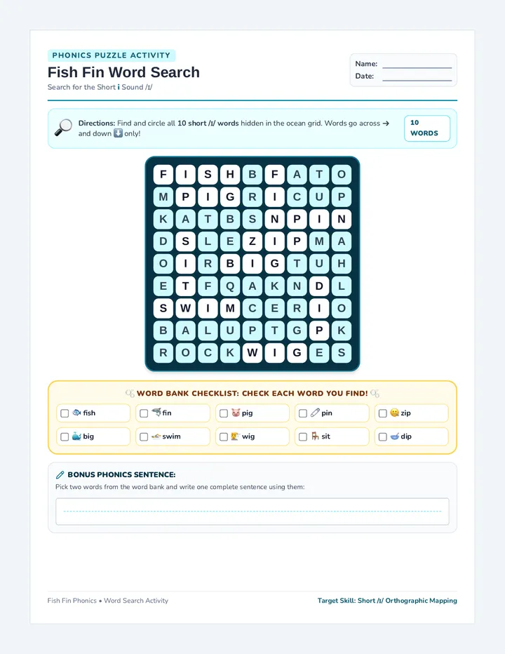 Fish Fin Word Search