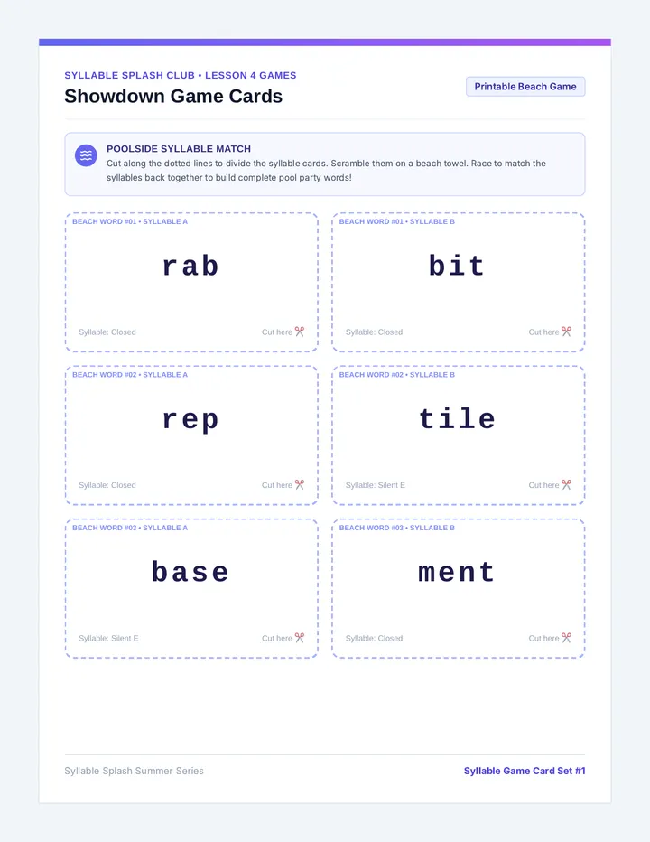Showdown Game Cards