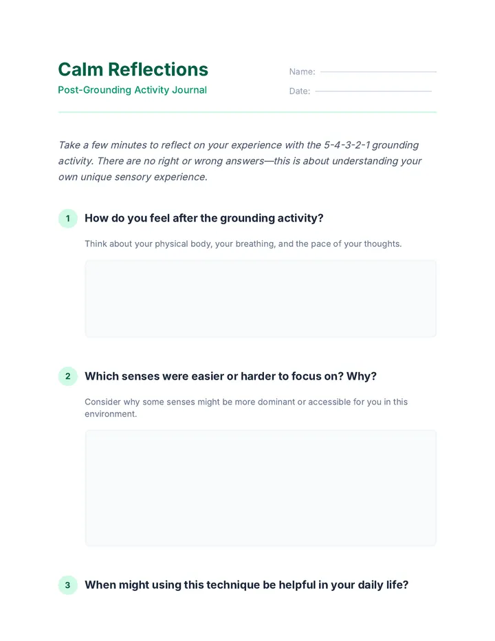 Calm Reflections Worksheet