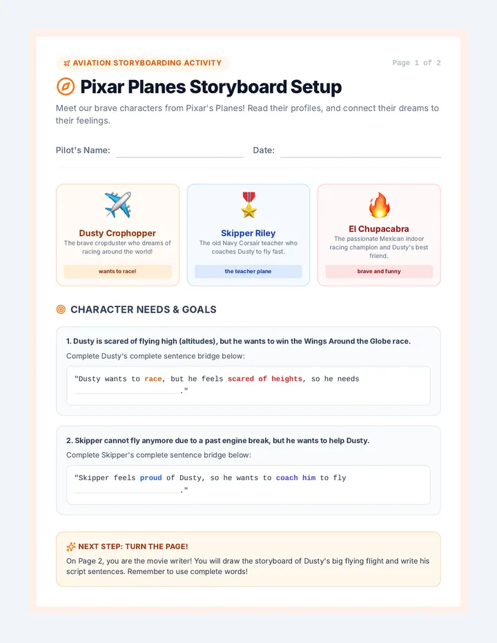 Pixar Planes Storyboard Template