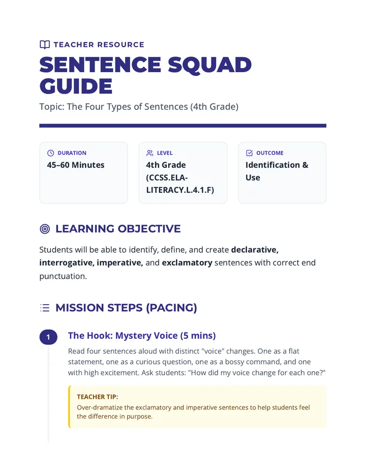 Sentence Squad Teacher Guide