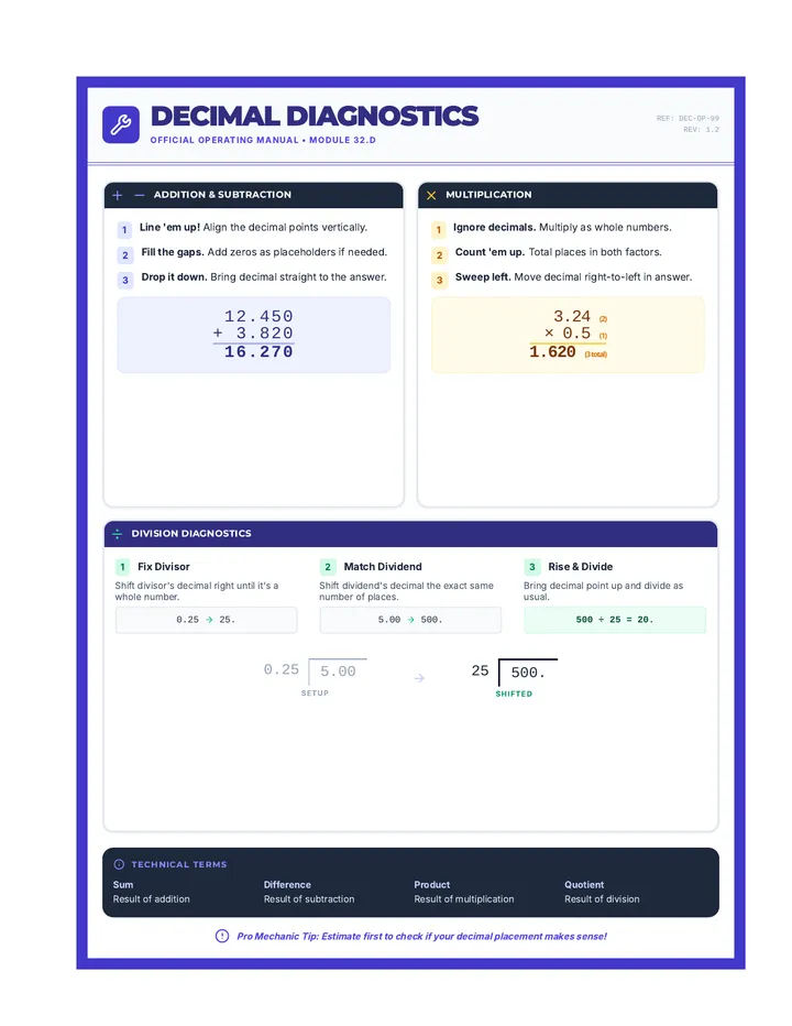 Decimal Diagnostics Reference Sheet