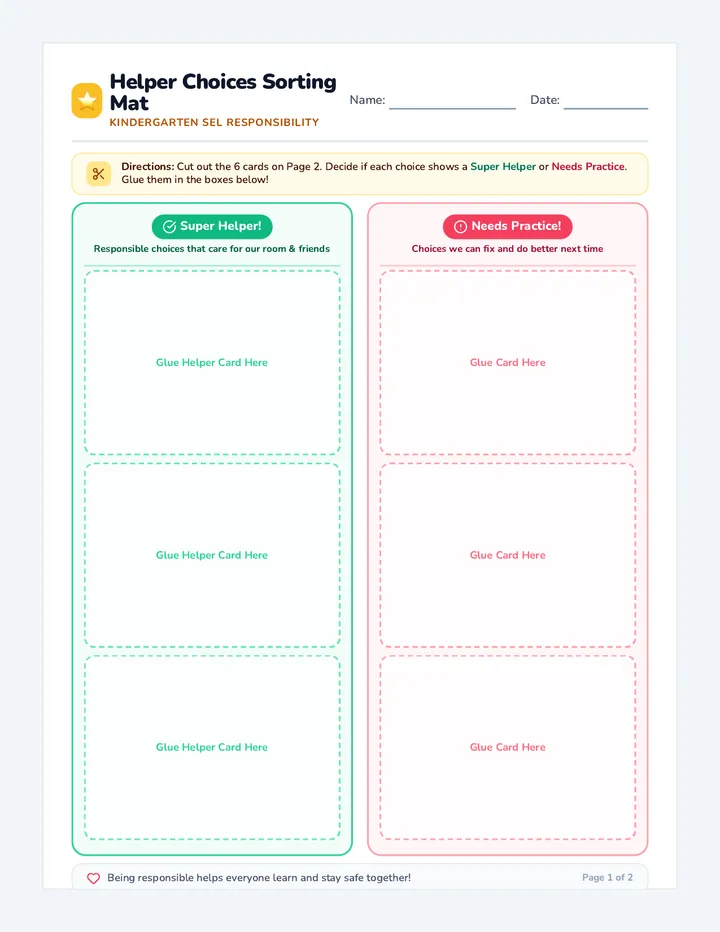 Helper Choices Sorting Activity