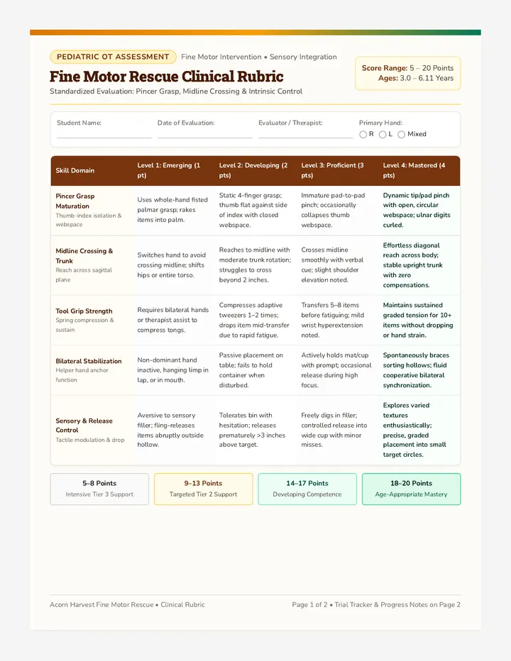 Fine Motor Rescue Rubric