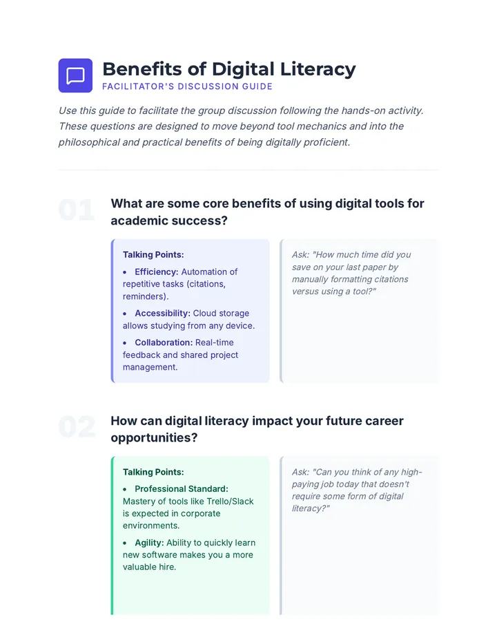 Benefits of Digital Literacy Discussion Guide