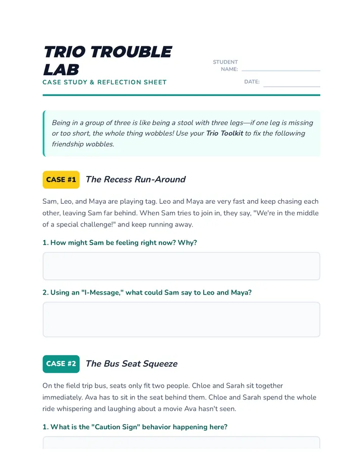 Trio Trouble Worksheet