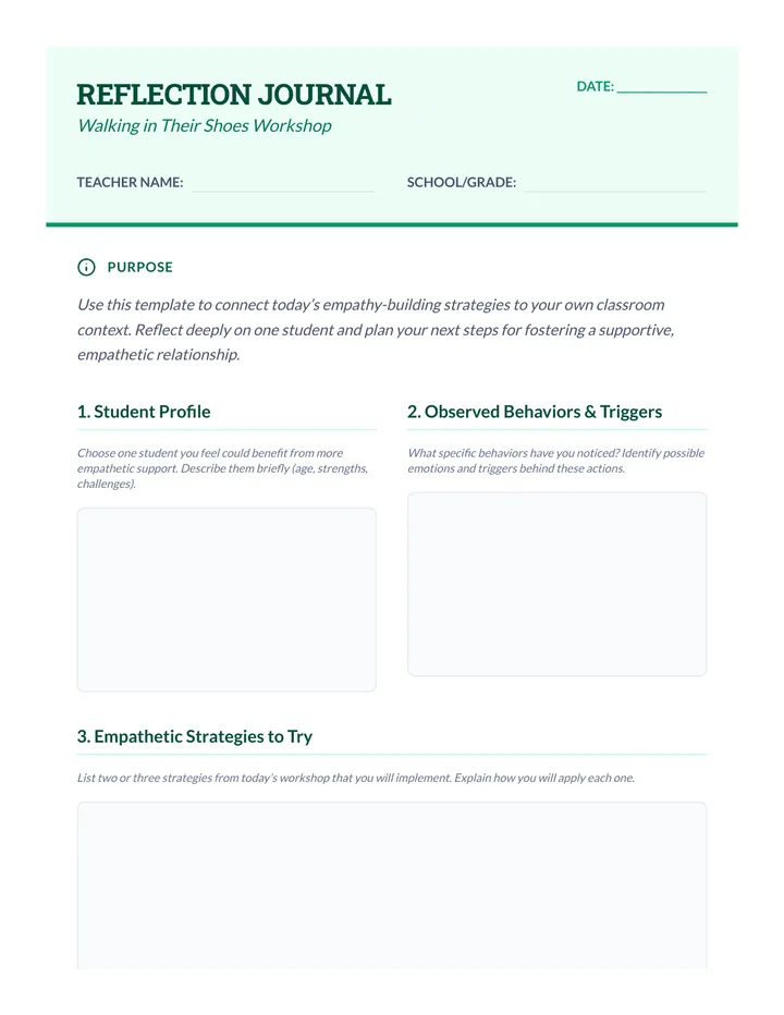Reflection Journaling Template