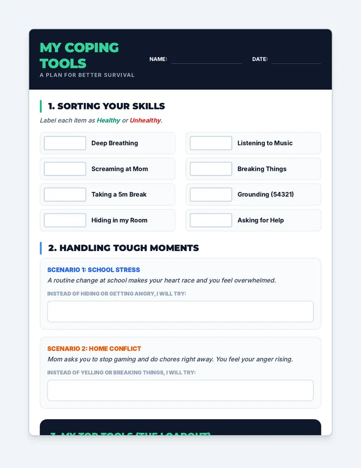 My Coping Tools Printable One Page