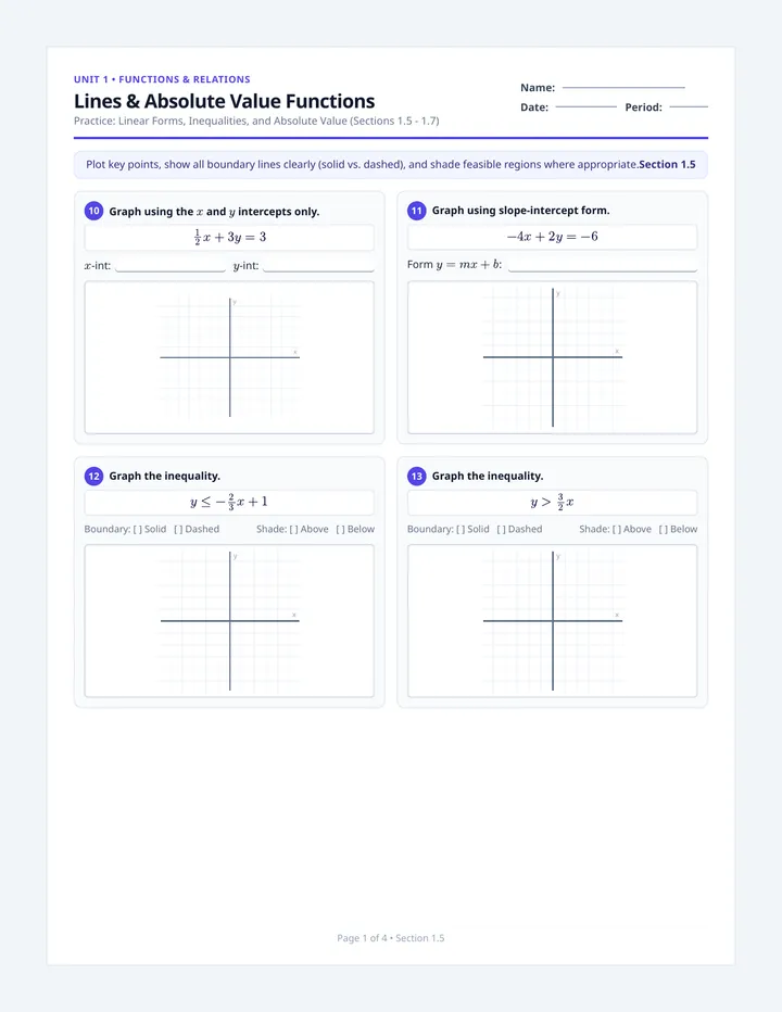 Lines and Transformations Practice Worksheet