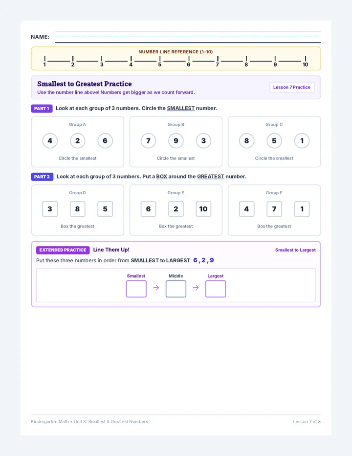 Smallest Greatest Practice Worksheet