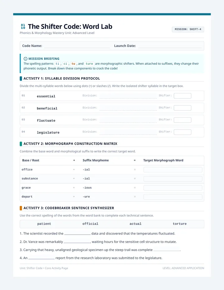 Shifter Code Word Lab Worksheet