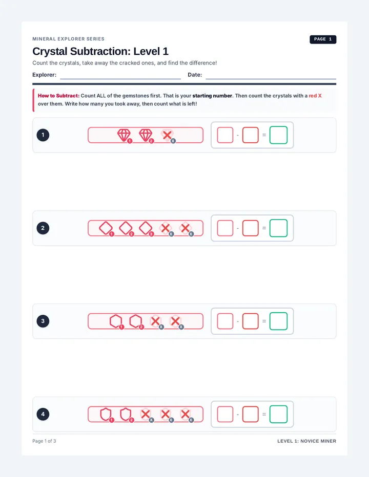 Crystal Subtraction Level 1 Worksheet