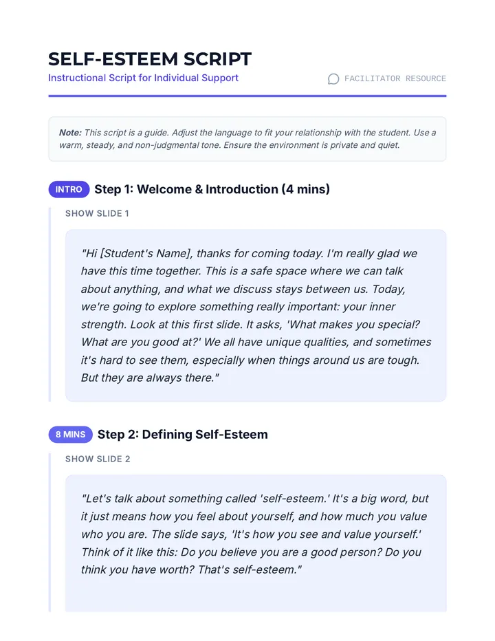 Self Esteem Facilitator Script