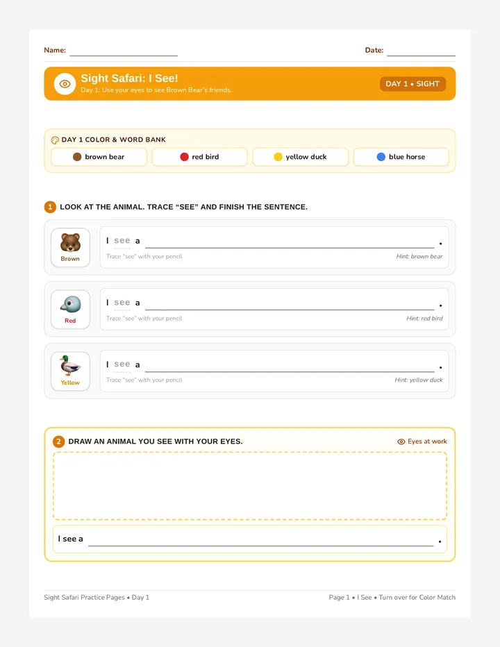 Sight Safari Practice Pages