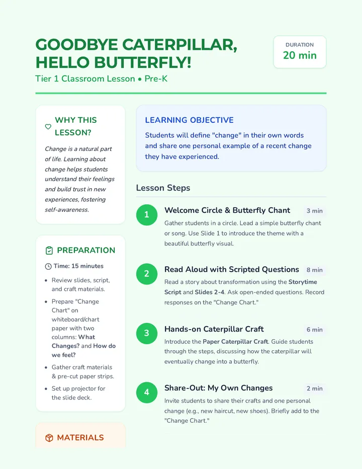 Caterpillar Change Lesson Plan