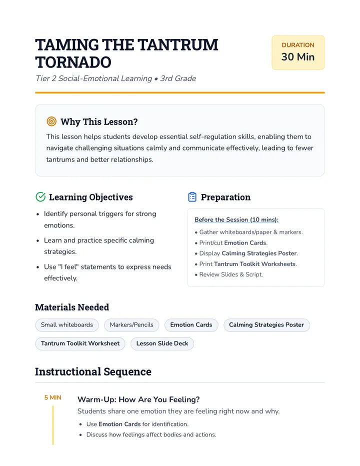 Tantrum Tornado Lesson Plan
