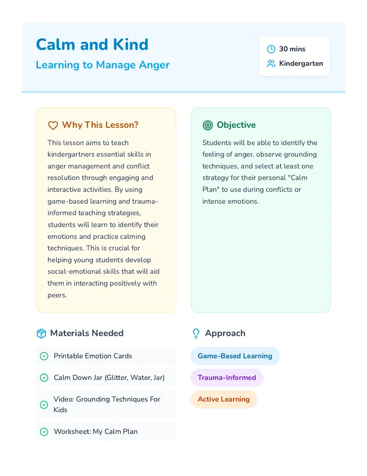 Calm and Kind Lesson Plan