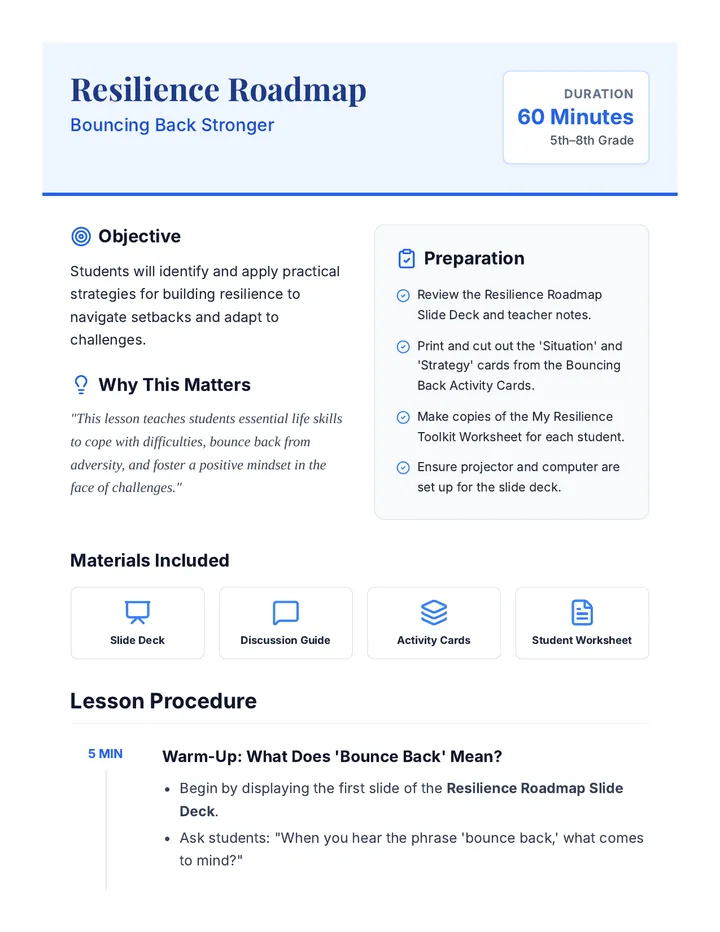 Resilience Roadmap Lesson Plan