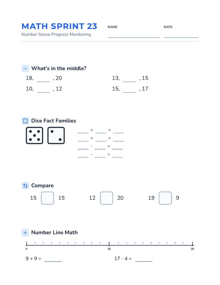 Math Sprint 23 Worksheet