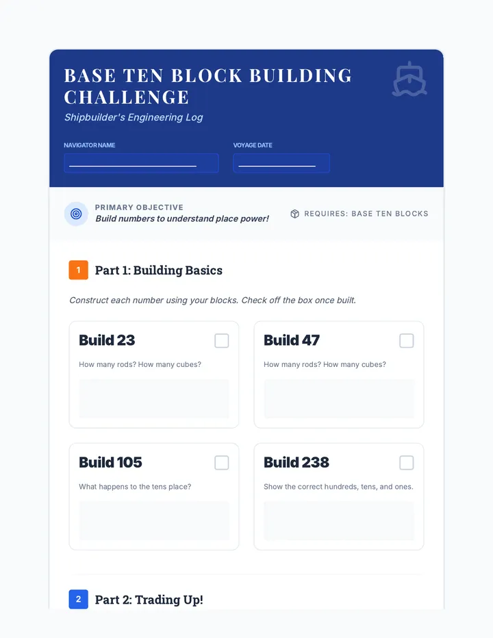Base Ten Block Building Challenge Activity