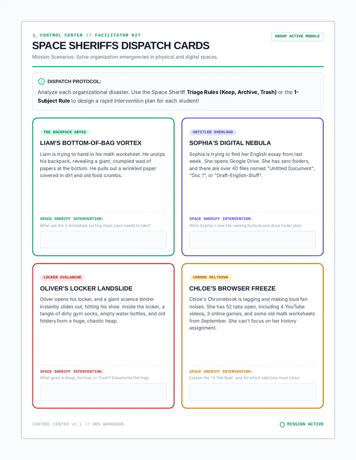 Space Sheriffs Task Cards