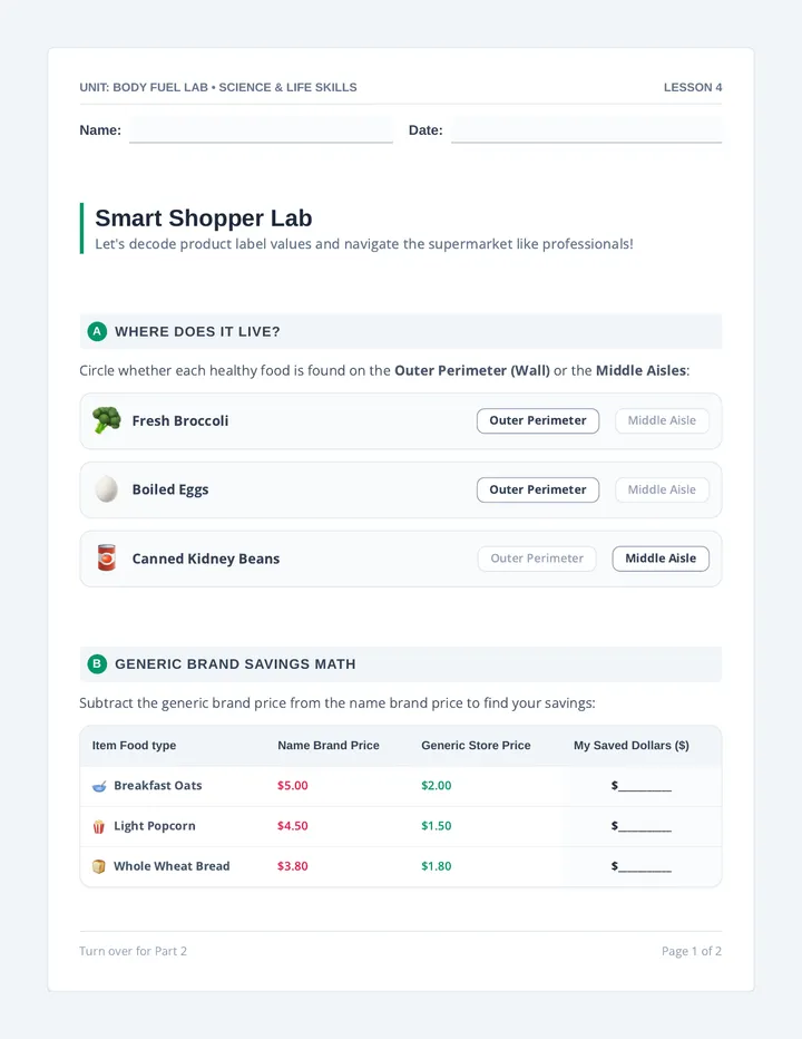 Smart Shopper Worksheet