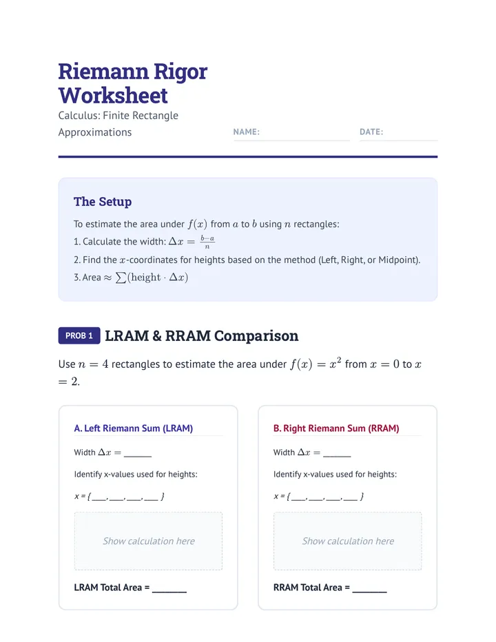 Riemann Rigor Worksheet
