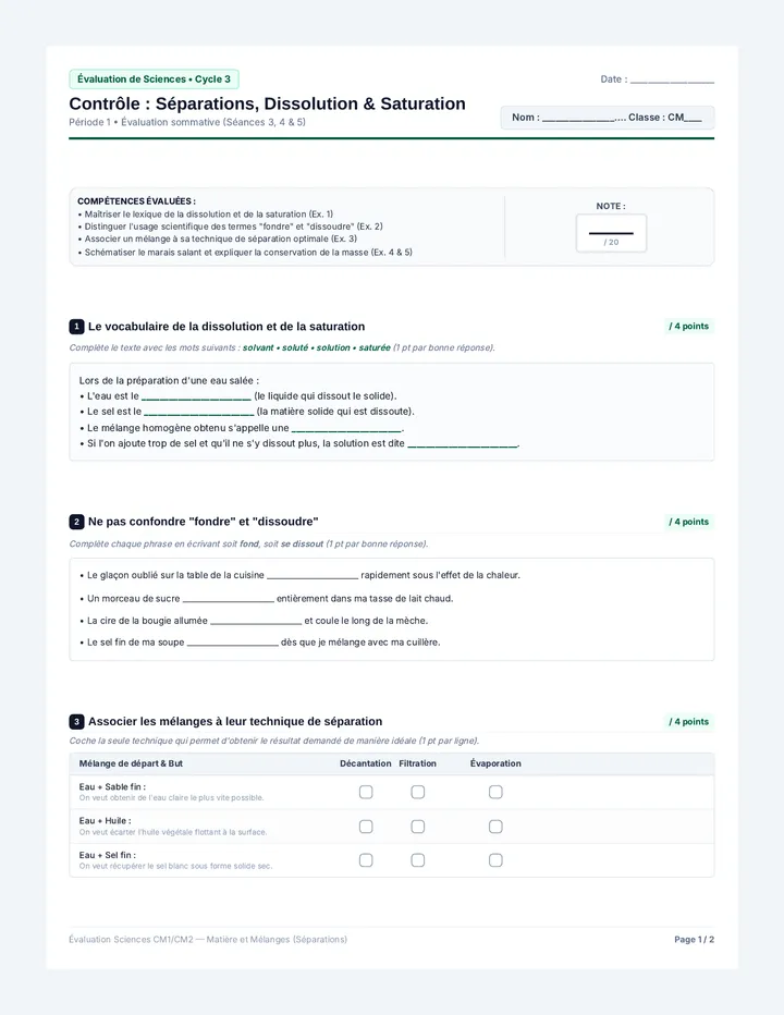 Évaluation Séparations Saturation