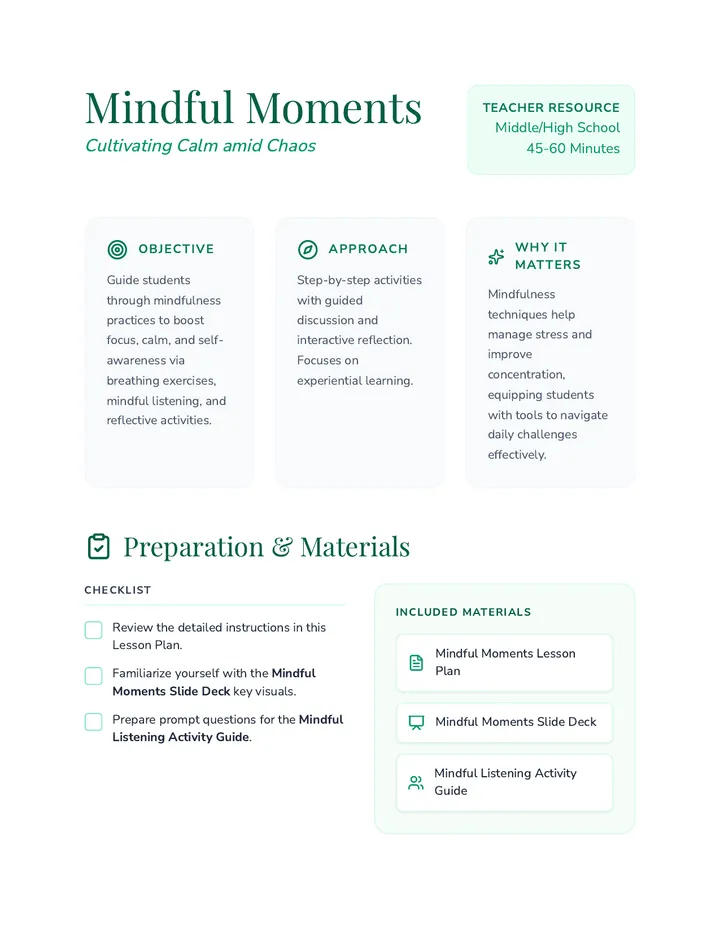 Mindful Moments Lesson Plan