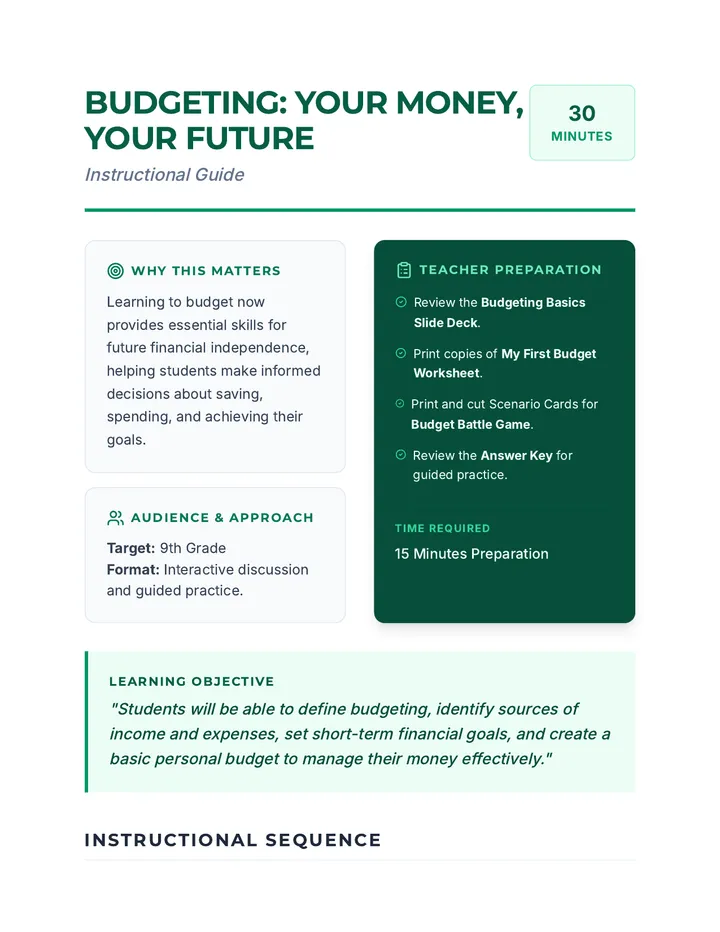 Budgeting Lesson Plan