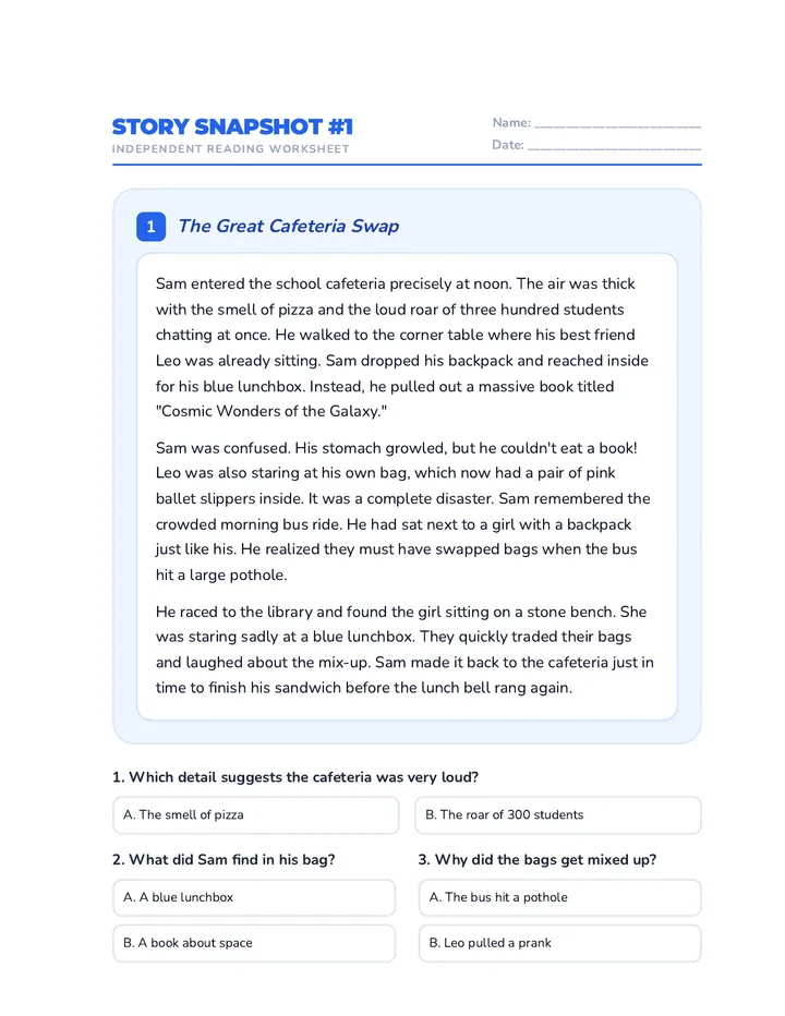 Story Snapshots Independent Worksheets Advanced Final
