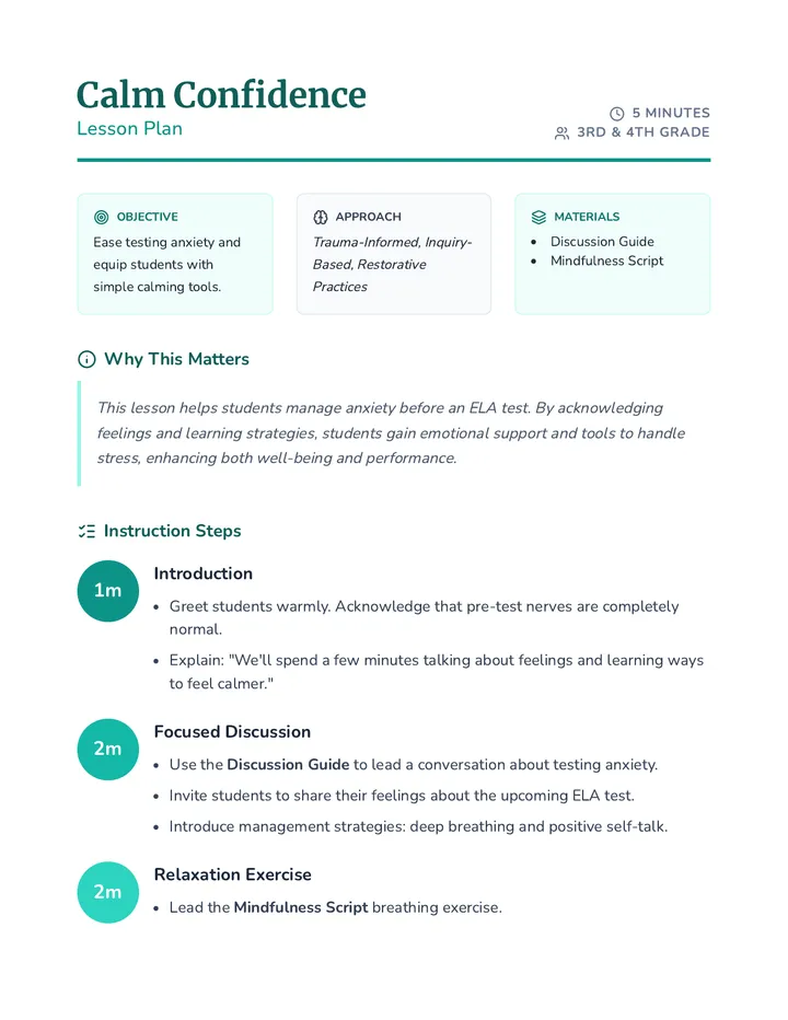 Calm Confidence Lesson Plan
