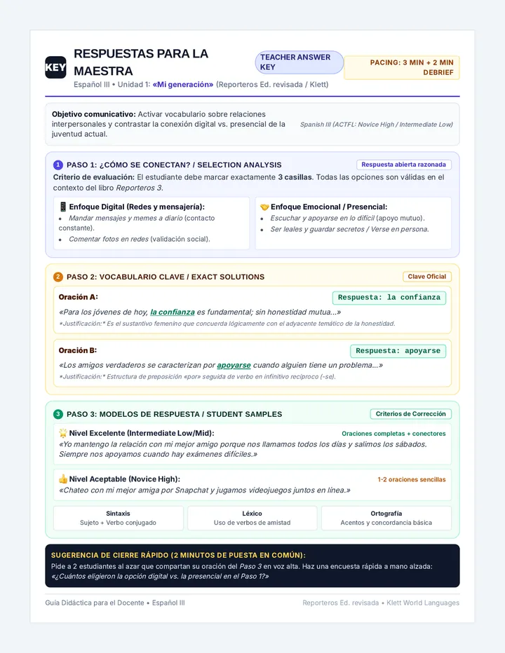Amistad Conectada Answer Key