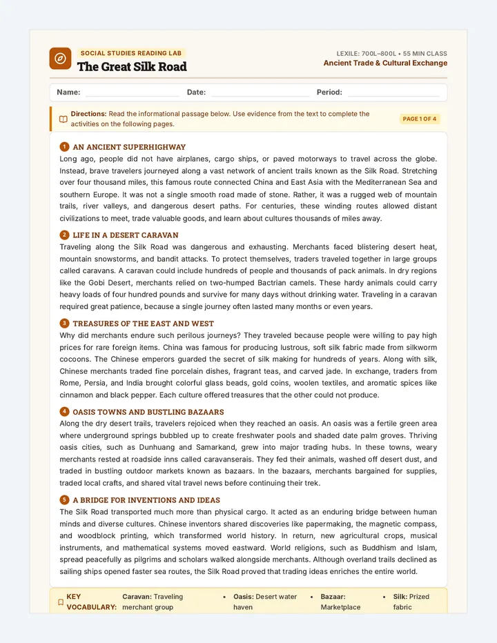 Silk Road Quest Reading Comprehension