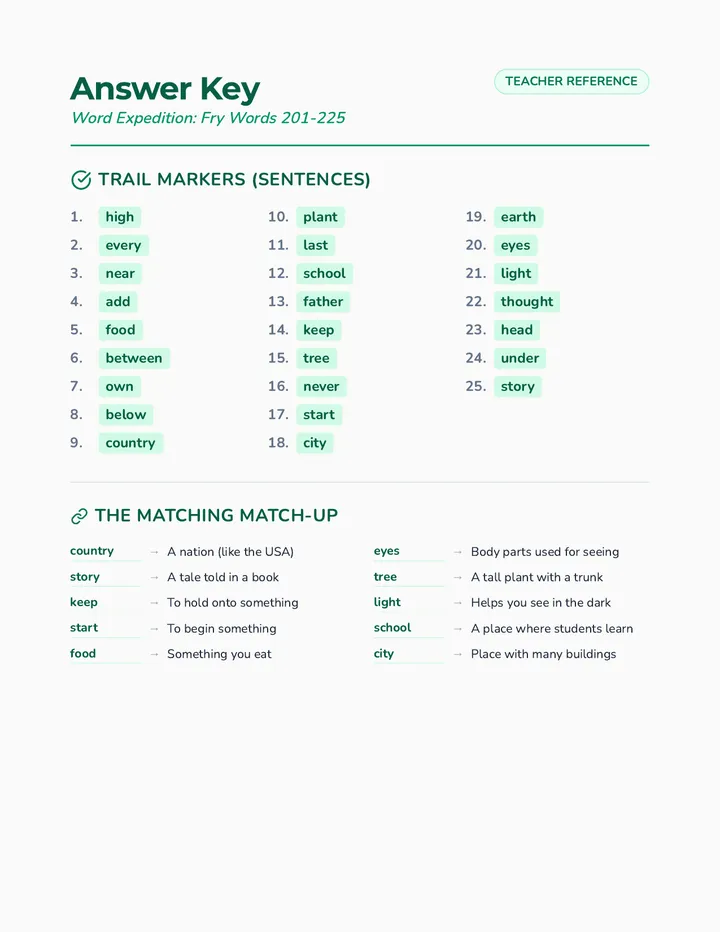 Word Expedition Answer Key