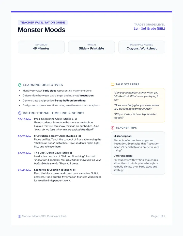 Monster Moods Teacher Guide