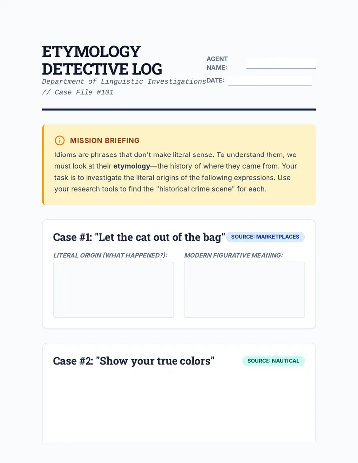 Detective Log Worksheet