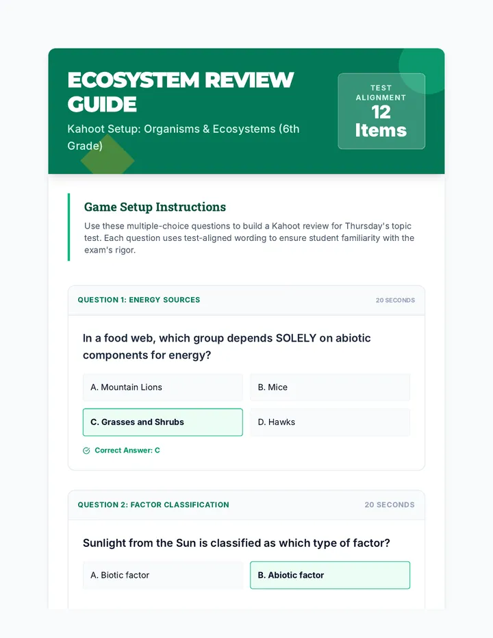 Ecosystems Kahoot Review Guide