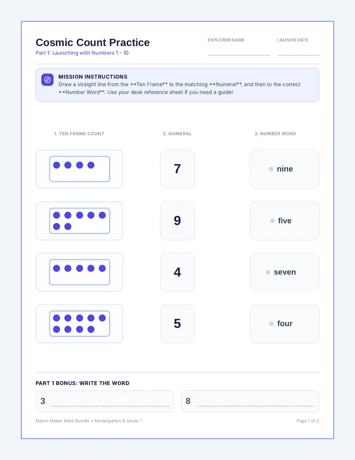 Cosmic Count Worksheets