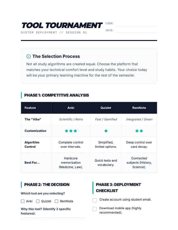 Tool Tournament Worksheet