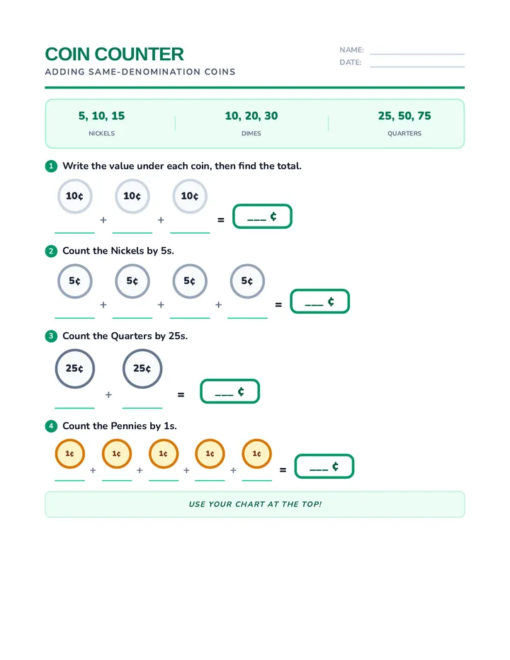 Coin Count Worksheet