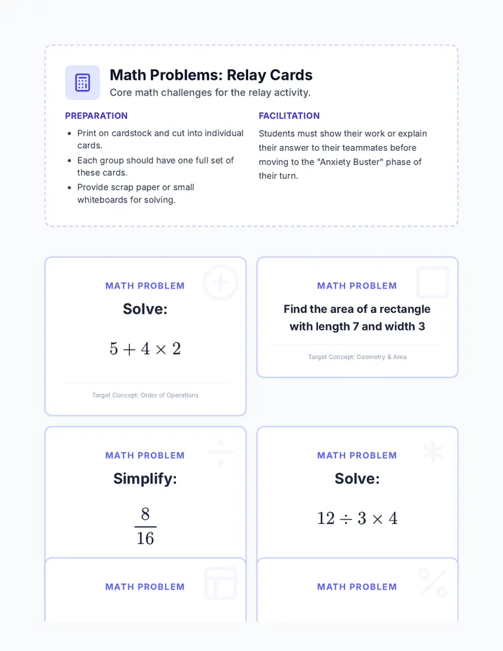 Math Problem Cards Worksheet