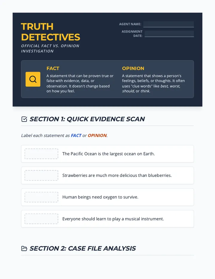 Truth Detectives Worksheet