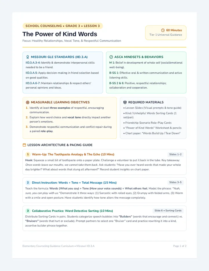Kind Words Lesson Guide