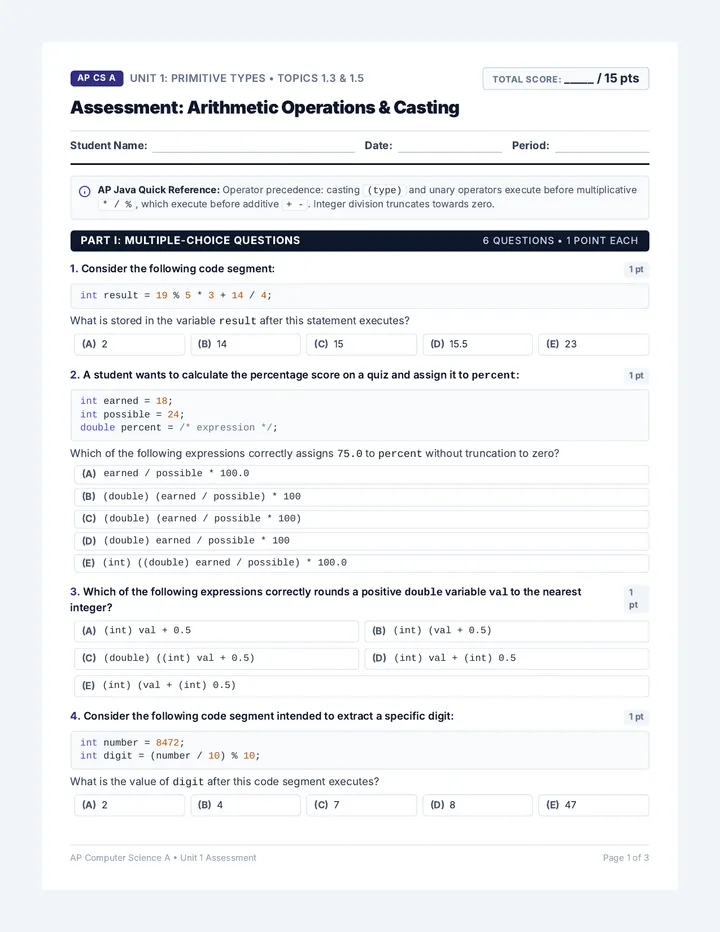 Arithmetic Cast Assessment Document