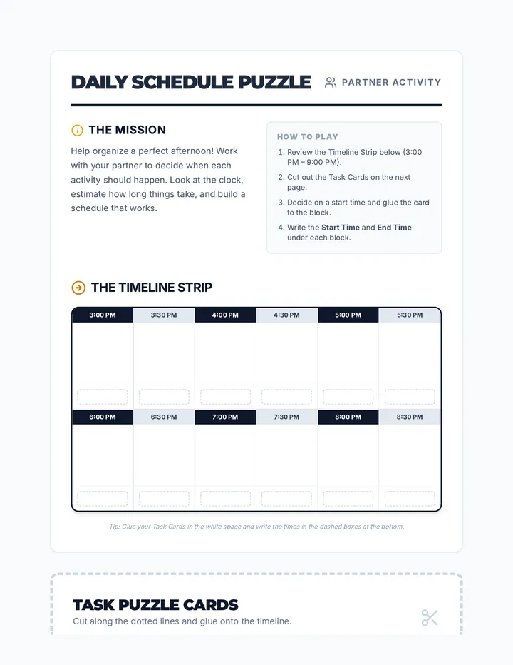 Daily Schedule Puzzle Activity