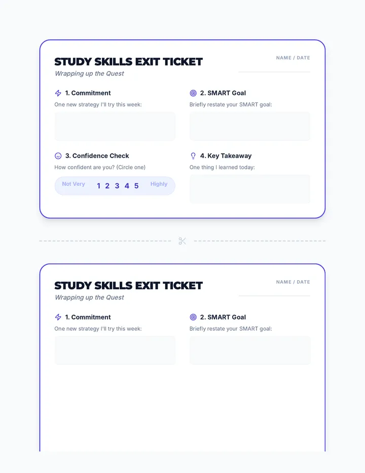 Study Skills Exit Ticket