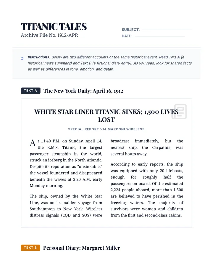Titanic Tales Handout