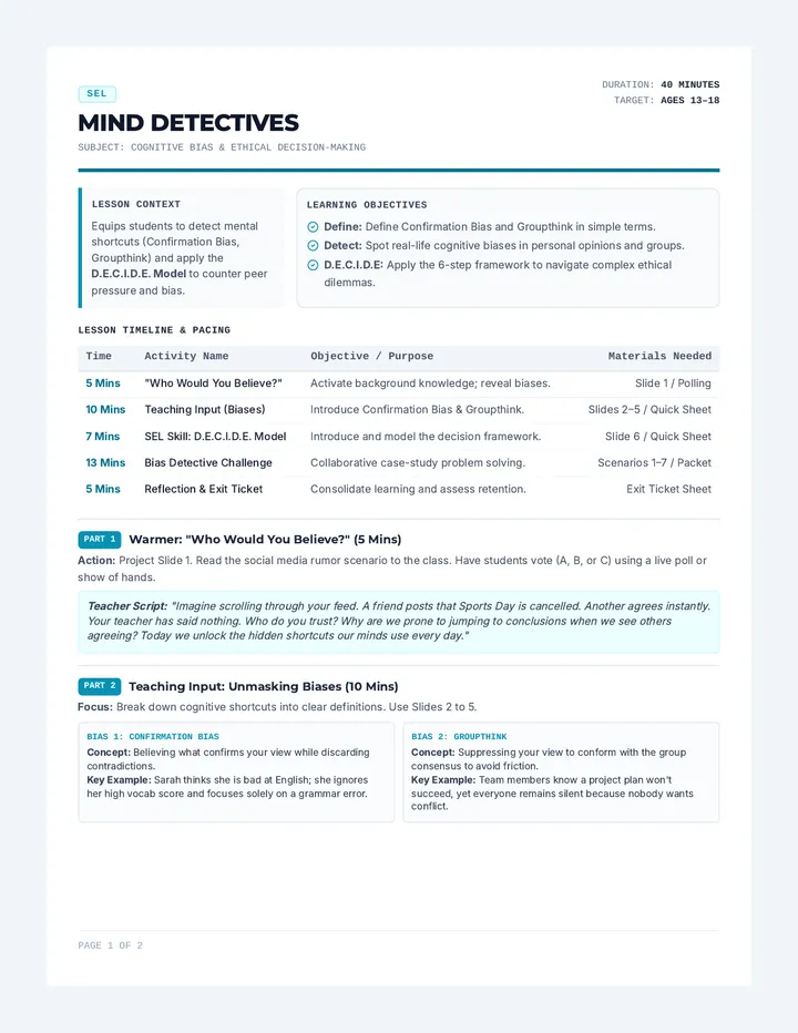 Mind Detectives Teacher Lesson Plan