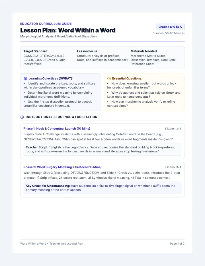 Morpheme Mastery Lesson Plan